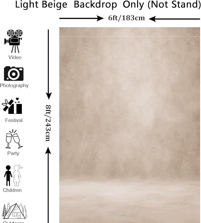 Abstract Professional Photography Backdrop for Portrait Photo Props Booth Background Photoshoot Studio with Polyester Fabric Roller Pocket on Top (6x8ft,Light Beige,No Stand)