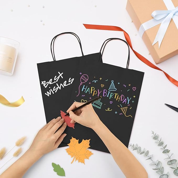 GSSUSA 600 Pack 8x4.25x10'' Paper Bags with Handles Bulk, Black Paper Gift Bags for Small Business