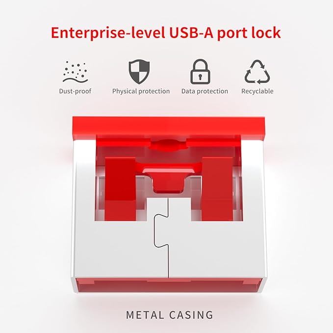 12PCS USB Metal Port Lock Blocker with 1 Key - Secure USB-A Port Protector for PC/Laptop, Anti-Theft Data Security Lock, Dust & Moisture Proof Cover, Removable Type-A Connector Red