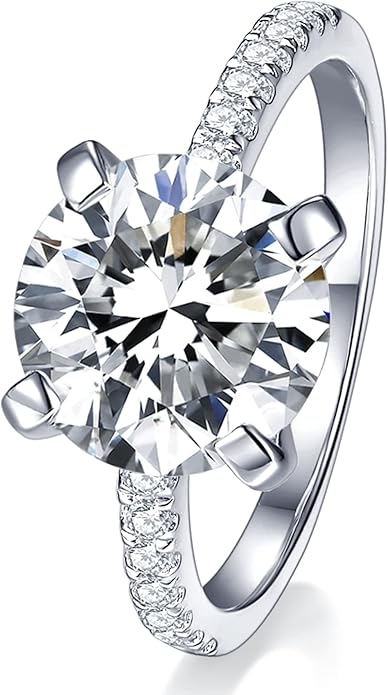 IMOLOVE Solitaire Moissanite Engagement Ring, 1CT D Color VVS1 Clarity, 925 Sterling Silver with 18K White Gold Plated, Ideal Gift for Women
