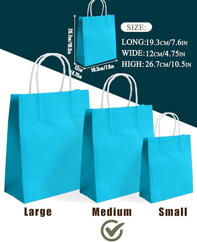 qiqee 30PCS Medium Gift Bag with Handles Bulk 11"x5"x8" Gift Bags Lake Blue Bags Multiple Uses (Medium Size)