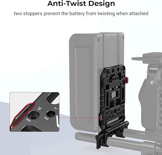 SmallRig Battery Plate with V-Lock Mount with Dual 15mm Rod Clamp Kit for Camera Power Supply - 4958