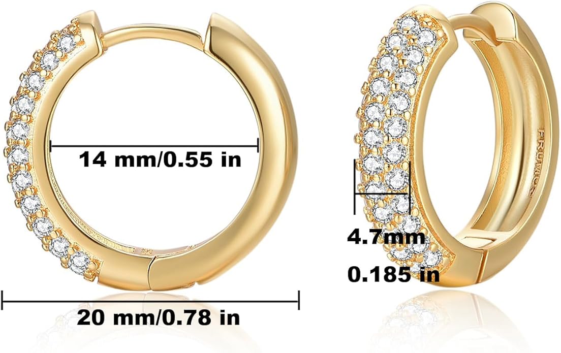 Gold Earrings for Women Girls,14K Gold Plated Hoop Earrings with 925 Sterling Silver Post Cubic Zirconia Stud Earring Huggie Hoops Earrings