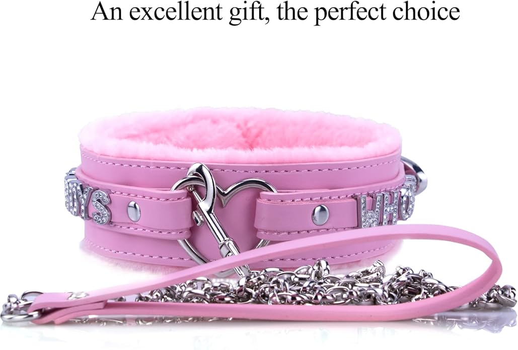 Leather Heart O-ring Collar Necklace for Women, Adjustable Gothic Punk Collar with Letters Soft Furry Choker Jewelry