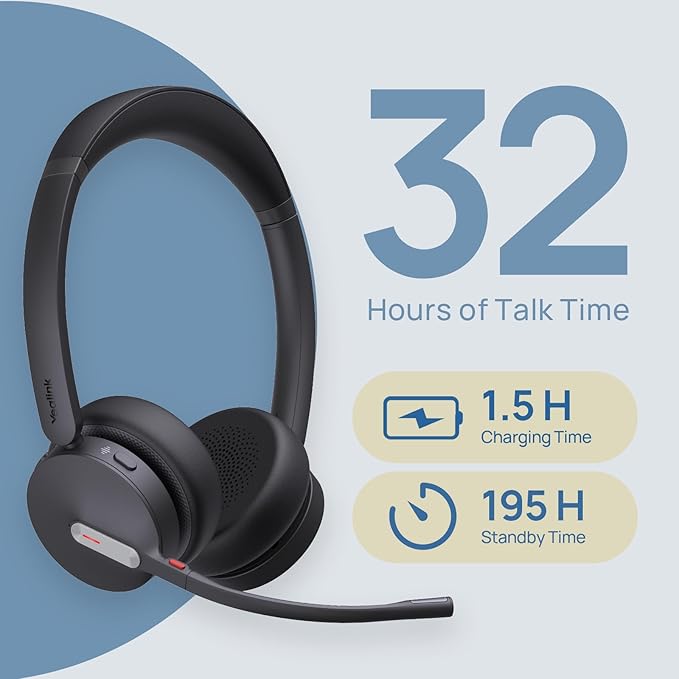 Yealink WH64 Dual UC DECT & Bluetooth Wireless Headset, 606ft Range,Zoom Certified, On Ear Work Headphones with 3X Noise Cancelling Mic, 32 Talk Time, Office Desk IP Phone, PC,Computer