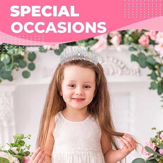 Birthday Tiara Crown with Sash for Women, Headband Hair Accessories for Wedding Party Costume Silver
