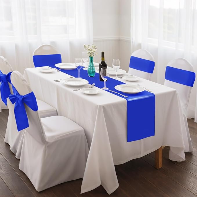 5 Pack Satin Table Runner Royal Blue 12 x 108 Inch Long,Satin Silk Table Runner for Wedding,Birthday Party and Banquet(Royal Blue,5 Pack)