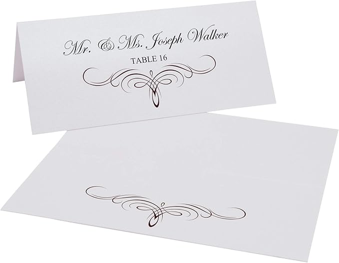 Decadent Flourish Place Cards, Chocolate (Choose Color), Set of 25, Pre-cut and Scored - Wedding, Party, Dinner, and Special Events - Made in the USA