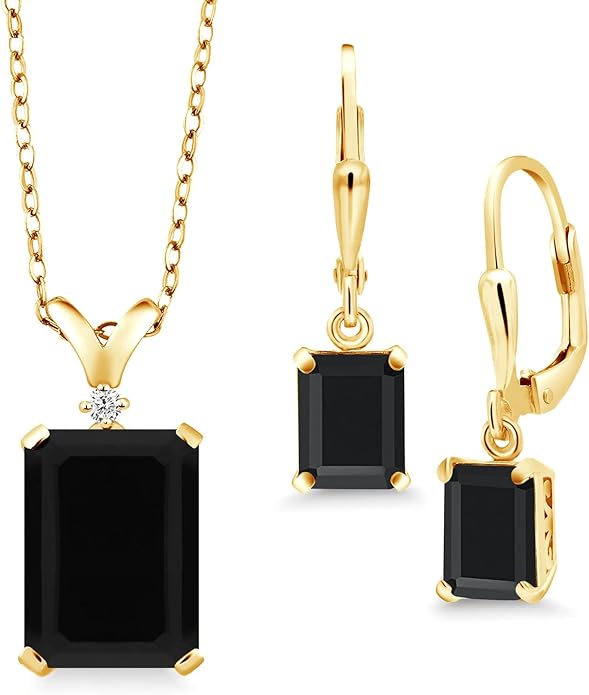 Gem Stone King 9-13 Cttw Pendant and Earrings Jewelry Set For Women | Emerald Cut 14X10MM and 8X6MM | Round 1.5MM | Gemstone Birthstone and Diamond | 925 Sterling Silver | 18 Inch Silver Chain