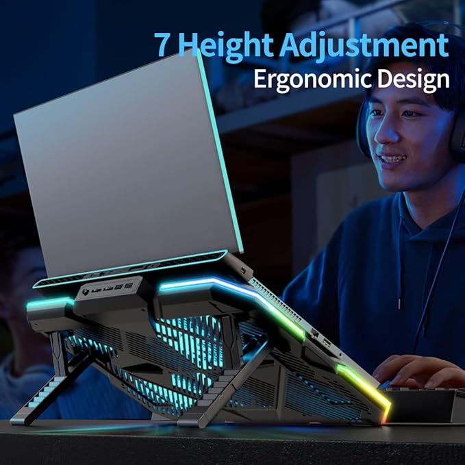 LIANGSTAR Laptop Cooling Pad Gaming Laptop Cooler, Laptop Fan Cooling Stand with 6 Quiet Fans for 15.6-17.3 Inch, 7 Height Adjust, RGB LED Light 4 Modes, Switch Control Fan Speed, 2 USB Port, 2023 New