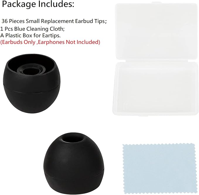 36 Pieces Small Earbud Tips Soft and Comfortable Silicone Earbud Tips Ear Bud Replacement Pieces Silicone Fit Most in-Ear Headphones，Inner Hole 3.8mm -5.5mm，Small Black Replacement Eartips
