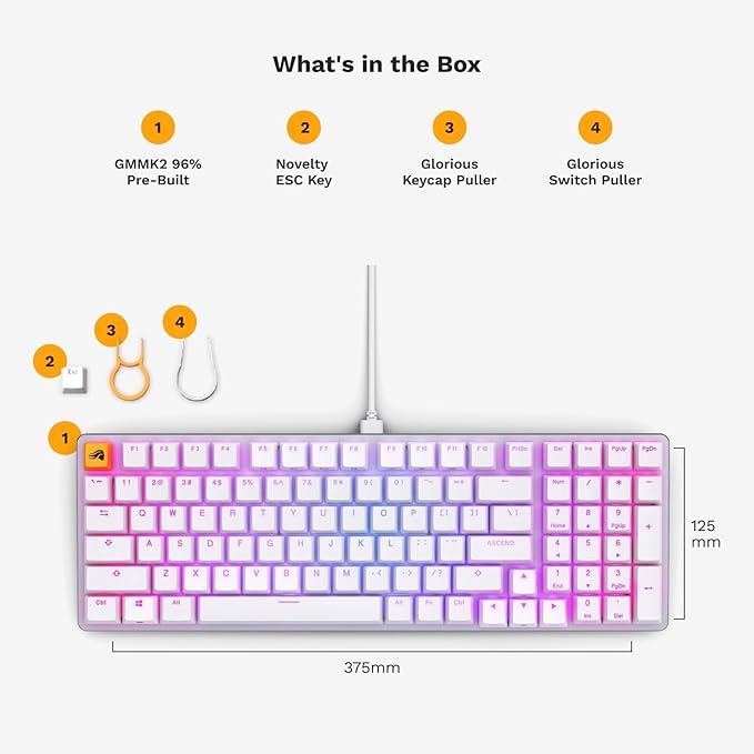 Glorious GMMK 2 Small Gaming Keyboard Base- Barebones Kit- TKL Hot Swappable DIY White Mechanical Keyboard - Wired, RGB Backlit,- PC Setup Accessories- 65%, White
