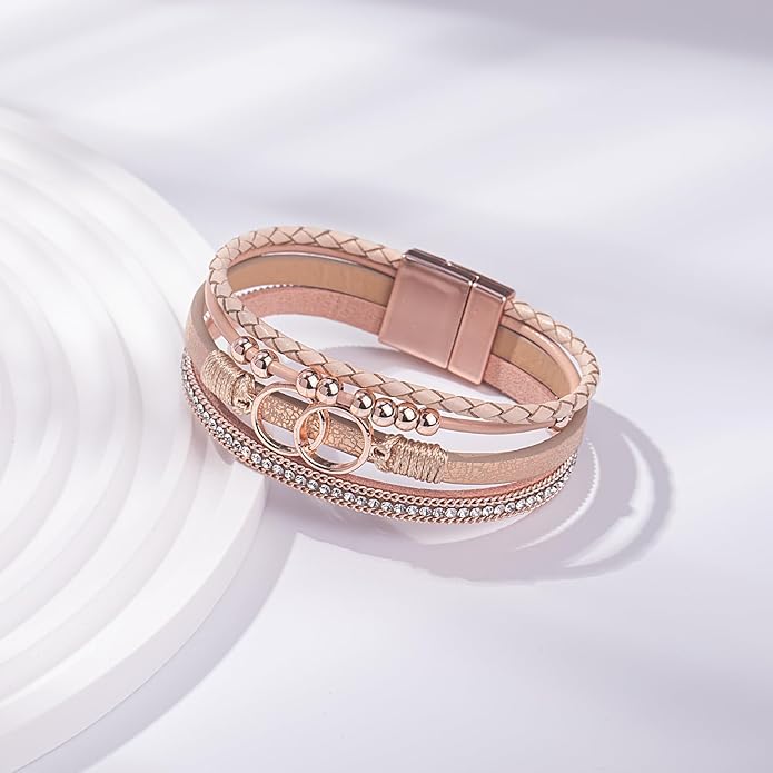 FANCY SHINY Boho Leather Wrap Bracelet Stackable Infinity Chunky Cuff Bracelets Western Hippie Outfits Jewelry Valentine Gifts for Women