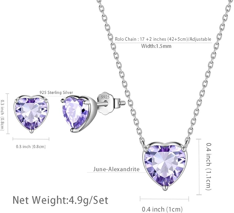 Aurora Tears Hearts Necklace Earrings Jewelry Sets - Women 925 Sterling Silver Birthstone Pendants Earrings Set Crystal Wedding Birthday Jewelry