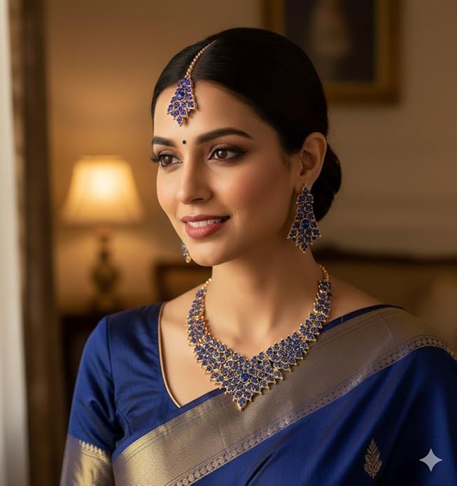 Touchstone Indian Bollywood Tinsel Town Traditional Western Taste Studded Diamond Look Rhinestones Designer Bridal Jewelry Necklace Set for Women