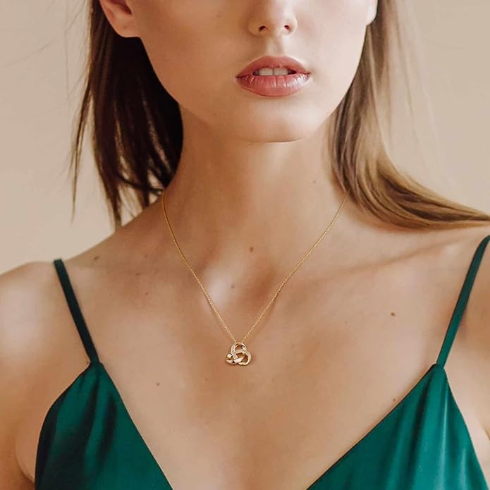 14K Gold Necklaces for Women Trendy Love Knot Infinity Interlocking Knot Necklaces Pendant Necklace for Women Diamond Necklace Adjustable in Length 20in