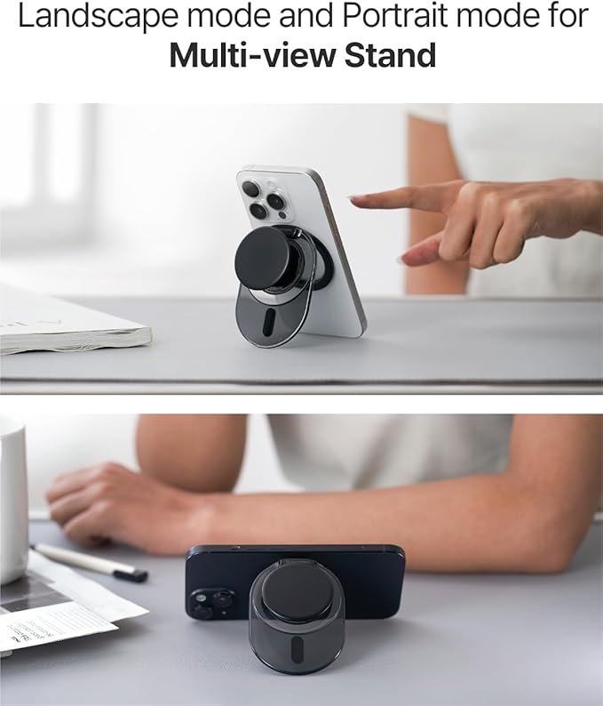 Sinjimoru Phone Grip Stand, Compatible with MagSafe, Adaptor Ring Included, 3000G Kickstand for iPhone 16/15/14/13/12. M-Tap Tok Stand Clear White