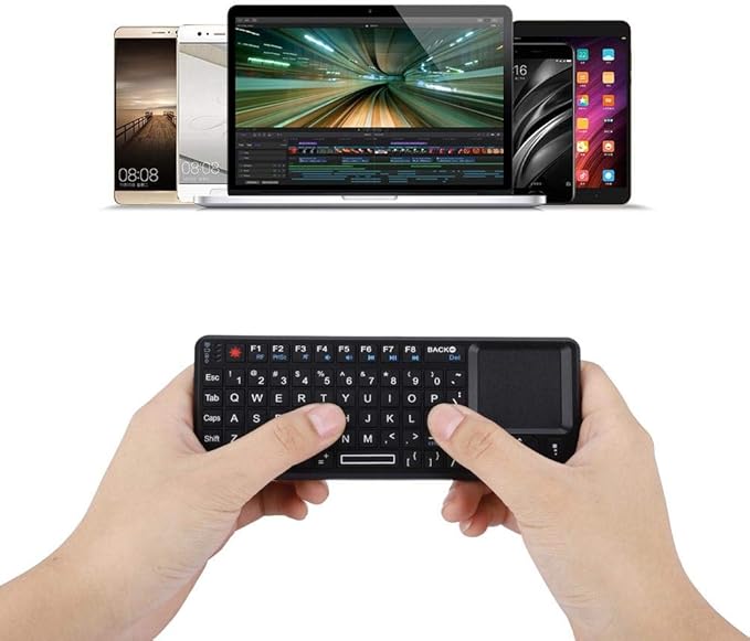2.4GHz Touchpad Keyboard,A8 Mini Rechargeable Ultra-Thin Mini USB Backlit Keyboard with IR Light for HTPC for PS3/4 for 360 and ONE(QWERTY Keypad)