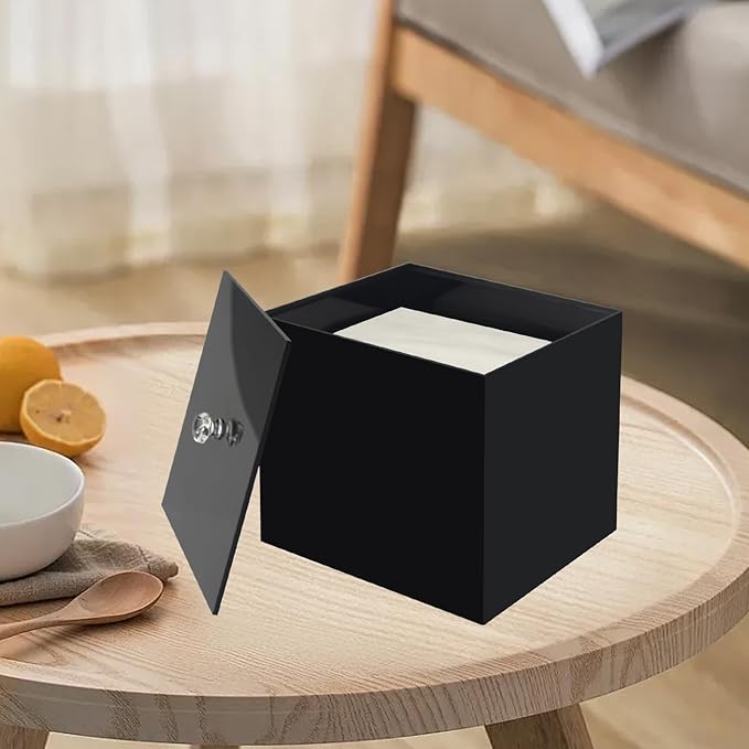 Weiai Face Towel Box, Acrylic Facial Disposable Towelettes Holder Container for XL Face Towels and Protects from Dust, Black