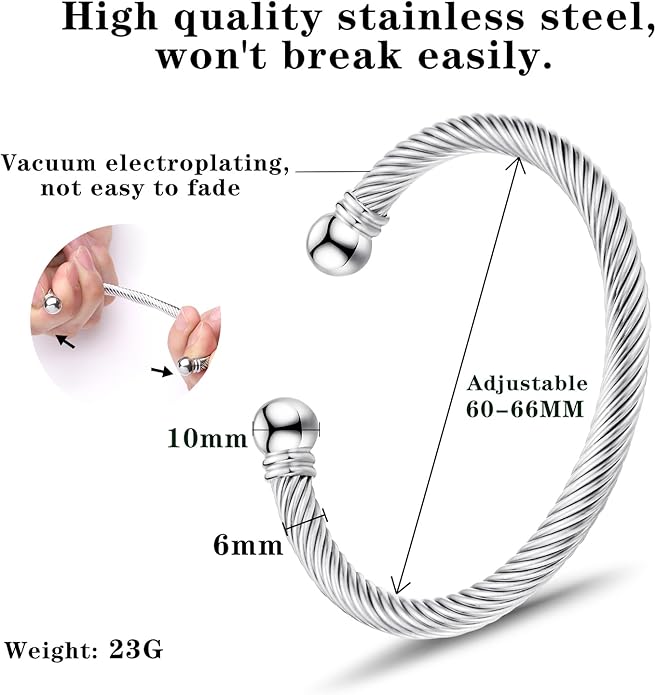 Stainless Steel Twisted Cable Wire Bracelets Adjustable Open Cuff Bangle Bracelet Vintage Jewelry Gift for Women