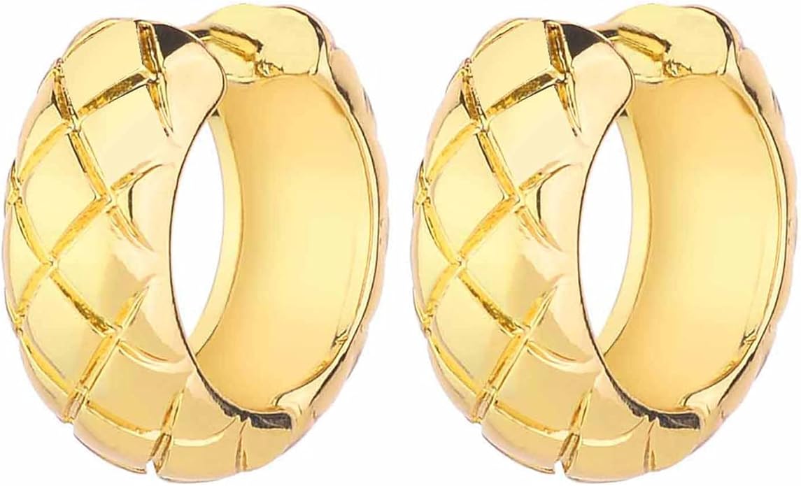Wgoud Chunky Hoop Earrings Set 14K Gold Plated Hoop Earrings for Women Hypoallergenic, Thick Twisted Huggie Hoops Earring Set