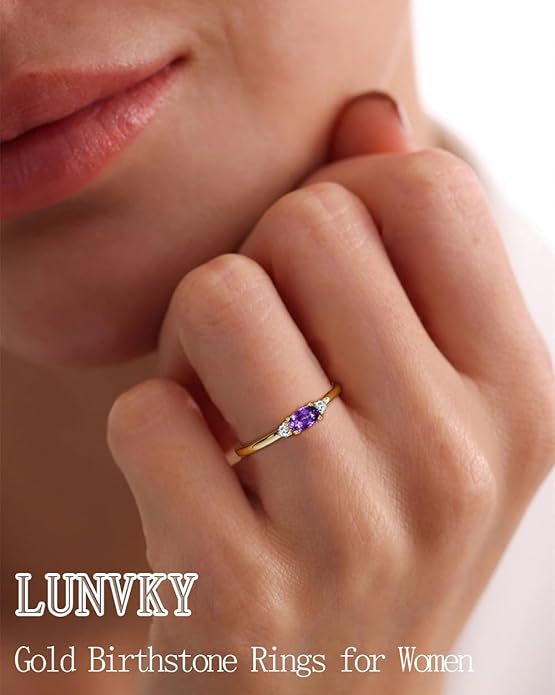 14k Gold Plated Birthstone Rings for Women Dainty Stackable Rings Non Tarnish Thumb CZ Emerald Green Gemstone Ring Cute Jewelry Birthday Valentine Gift for Mother Daughter Band Size 6-11