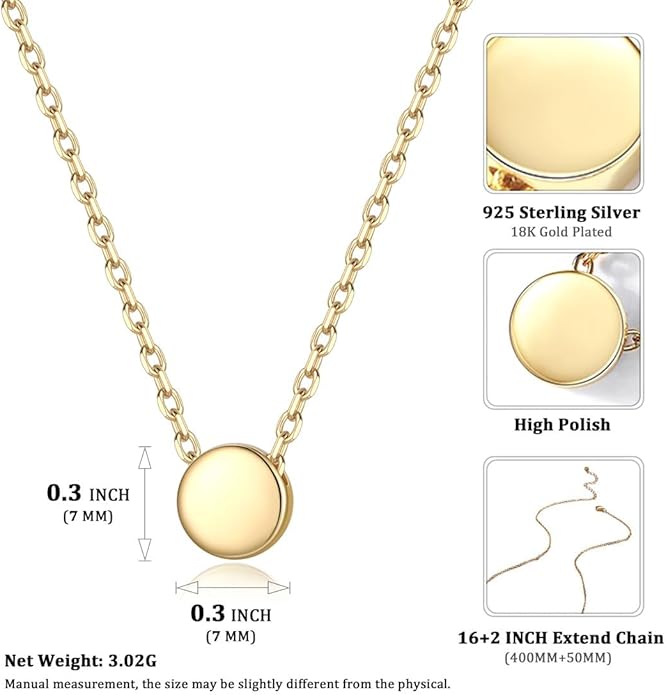 ChicSilver Personalized 925 Sterling Silver Dainty Small Heart/Star/Moon/Dot/Triangle Pendant Necklace for Women, Silver/Gold/Rose Gold/Black (with Gift Box)