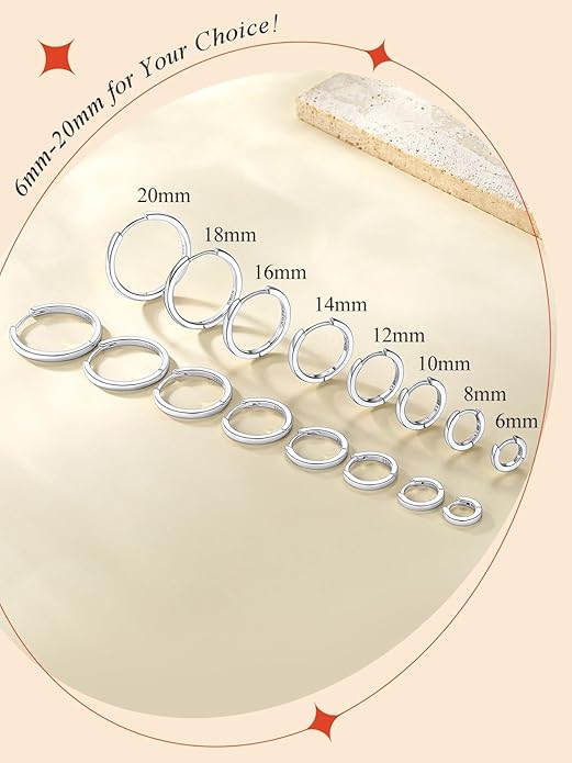 FaithHeart Sterling Silver Hoop Earrings for Women, Hypoallergenic Huggie Hoop Earrings Lightweight Small Cartilage Earrings Hoop Earring Dainty Everyday Earrings 6/8/10/12/14/15/16/18/20mm