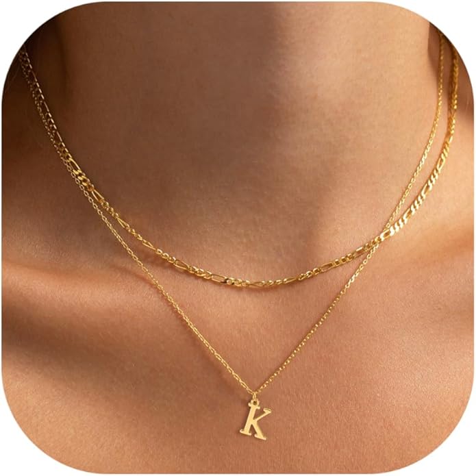 Initial Necklaces for Women Dainty Gold Silver Layered Letter Pendant Necklace Cute Figaro Chain Choker Necklace Personalized Trendy Stuff Jewelry Stack Gift for Women Her