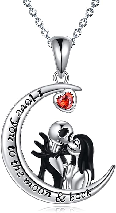 LILALO Nightmare Necklace Sterling Silver Abalone Shell Crystal Jack and Sally Necklace Jack Skellington Skull Jewelry Skull Necklaces for Women