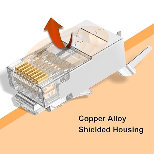 VCE RJ45 Connectors CAT7/CAT6A UL-Listed 30-Pack, Shielded Modular Plugs Gold Plated Network Ends Non-Pass-Thru with Strain Relief Boots - Orange