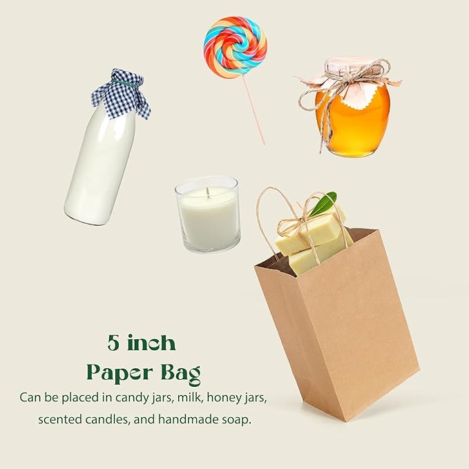 MESHA Gift Paper Bags 20000 PACK 5.25x3.75x8'' Brown Small Shopping Kraft Bags Bulk with Handles Reusable for Business,Grocery,Birthday,Wedding,Kids Party,Favors