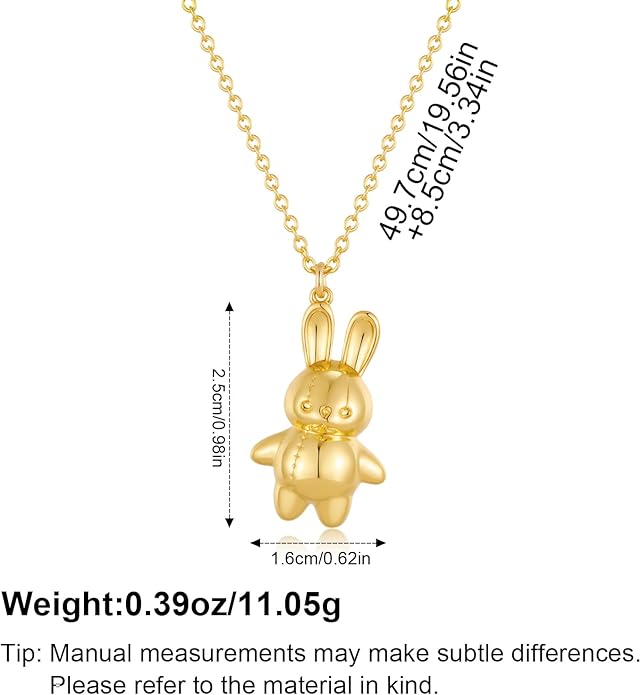 YUJIE Cute Easter Bunny Necklace for Women 18K Gold Plated 3D Puffy Rabbit Pendant Necklace Dainty Adjustable Chain Cute Animal Jewelry