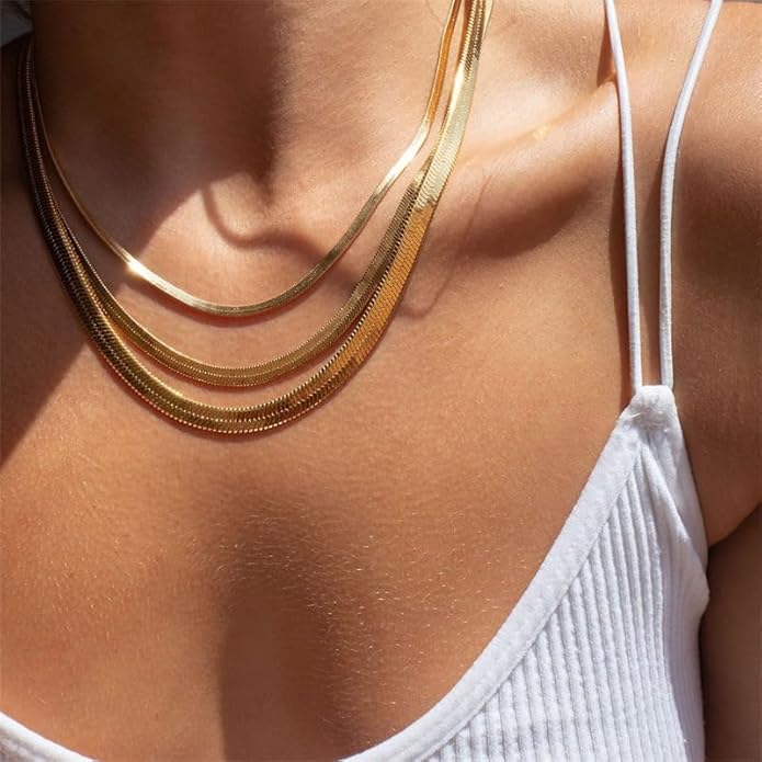 Moodear Gold Necklace for Women Trendy - Chunky Herringbone Paperclip Cuban Link Chain Choker Hypoallergenic Trendy Necklaces for Women Non Tarnish Jewelry Gifts