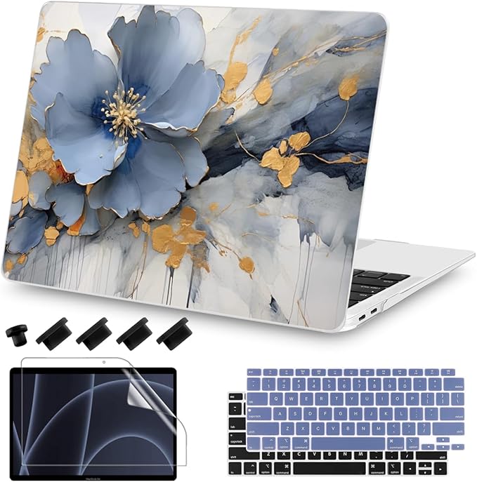 Teryeefi Compatible with MacBook Air 13 inch Case A2337 M1 Chip A2179 A1932 (Release 2018-2020),Protective Slim Cover + Keyboard Cover for 13.3 inch MacBook Air Retina Display & Touch ID, Art Florals