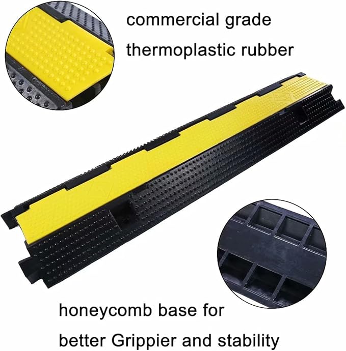 Rubber Cable Ramp Cord Cover Cable Protector Ramps Wire Hose Protective 1 Channel 22000Lbs Load Capacity Traffic Speed Bump for Asphalt Concrete Gravel Driveway Indoor Outdoor, 4 Pack