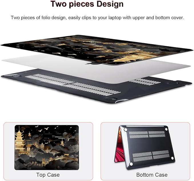 for MacBook Air 13 inch Case 2021 2020 2019 2018 Release A2337 M1 A2179 A1932 Retina Display Touch ID, Crystal Black Pattern Plastic Hard Shell Case for Mac Air 13 M1, Tide Illustration 1