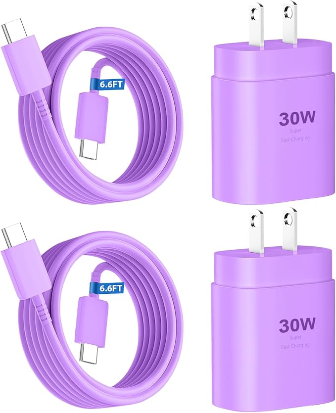 Phone 16 15 Charger Fast Charging,16 Pro Charger,30W USB-C Fast Charger Block & 6.6Ft USB C to C Fast Charging Cord for Phone 16 15 Pro/16 15 Pro Max/15 Plus,Pro 12.9,Samsung Galaxy S24 Ultra,Purple