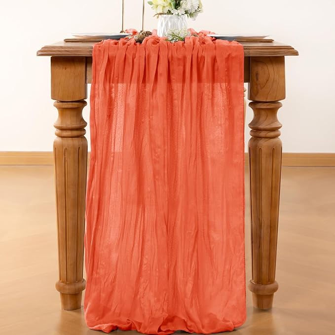Fall Table Runner Orange Cheesecloth Table Runner 10FT Farmhouse Table Runners 120 Inches Table Decor Thanksgiving Dining Room Centerpiece Wedding Boho Baby Shower Birthday