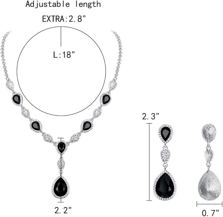 EleQueen Women's Cubic Zirconia Teardrop Y-Necklaces Dangle Earrings Jewelry Sets for Brides Bridesmaids