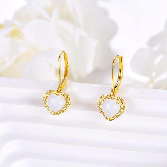 DOVRAN 10K 14K Solid Gold Leverback Earrings for Women Real Yellow Gold Filigree Dangle Earrings Trendy Jewelry Birthday Christmas Gifts for Wife Mom