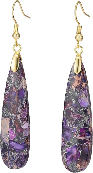 Boho Women Natural Stone Earrings Unique Healing Imperial Jasper Gemstone Energy Hypoallergenic Lightweight Dangle Drop Earrings Multiple Styles Earrings Jewelry for Birthday Party Gift