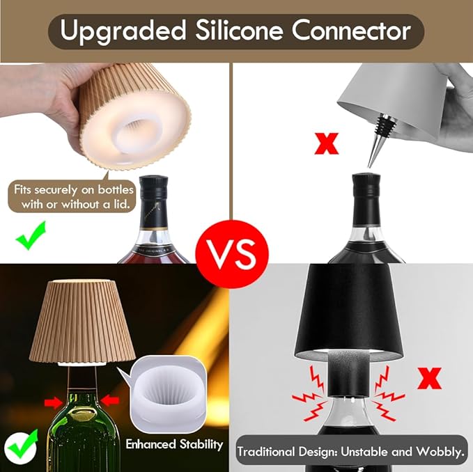 WILIT 2 Pack Wireless Bottle Lamp Shades for Table Lamps, 3 Level Brightness Bottle Lights for Liquor Bottles, Rechargeable Bar Signs for Home Bar,Table Decor for Living Room,Gifts Baskets for Women