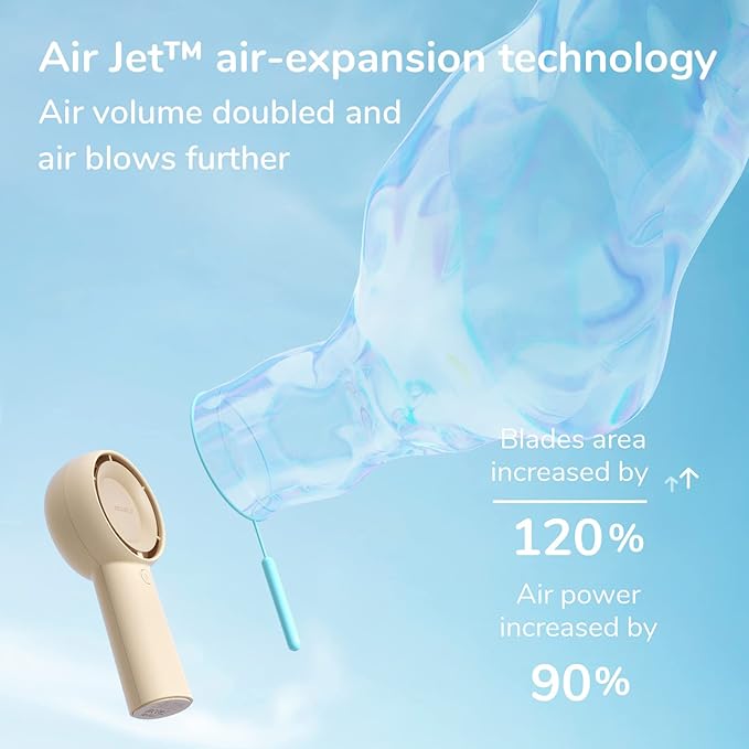 JISULIFE Handheld Portable Turbo Fan [16H Max Cooling Time], 4000mAh USB Rechargeable Personal Battery Operated Mini Small Pocket Fan with 5 Speeds for Travel/Outdoor/Vacation/Concerts - Brown