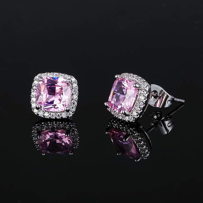 YOMELA Cubic Zirconia Earrings Studs, Halo CZ Birthstone Simulated Diamond Stud Earrings for Women