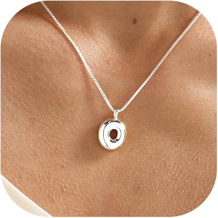 Bubble Gold Silver Letter Necklace Initial Necklaces for Women Trendy 14K Dainty Charm Pendant Name Necklace Personalized Jewelry Gift for Women Teen