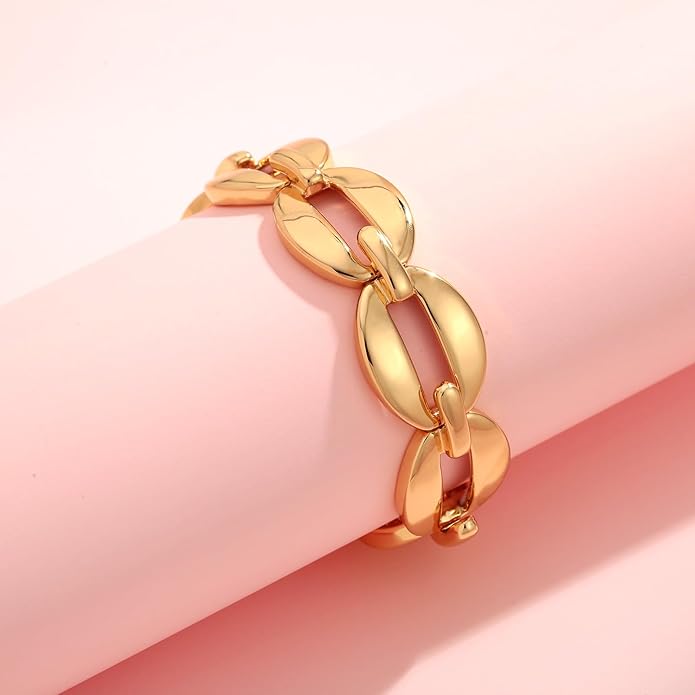 Chunky Gold Stretch Bracelet for Women Adjustable Elastic Chain Bracelet Bold Statement Bracelet Trendy Jewelry