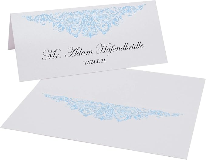 Paisley Printable Place Cards, Light Blue (Choose Color), Set of 150 (25 Sheets), Laser & Inkjet Printers - Wedding, Party, Dinner, and Special Events - Made in the USA