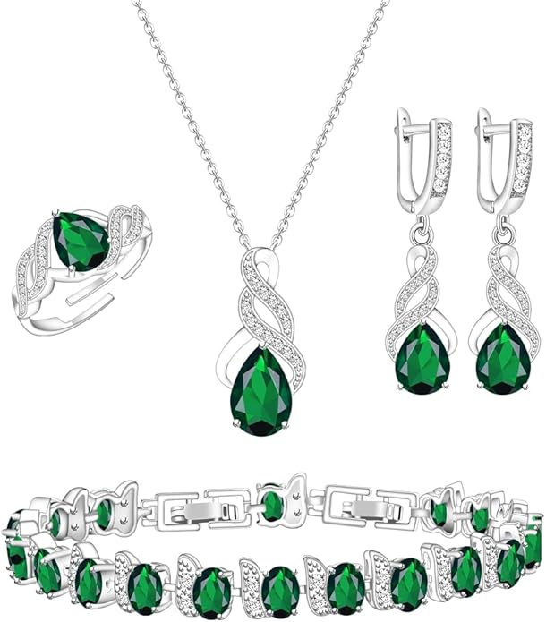 LMXXVJ Jewelry Set for Women,Teardrop Cubic Zirconia Necklace Earrings Adjustable Ring Bracelet Jewelry Set Formal Jewelry Gift