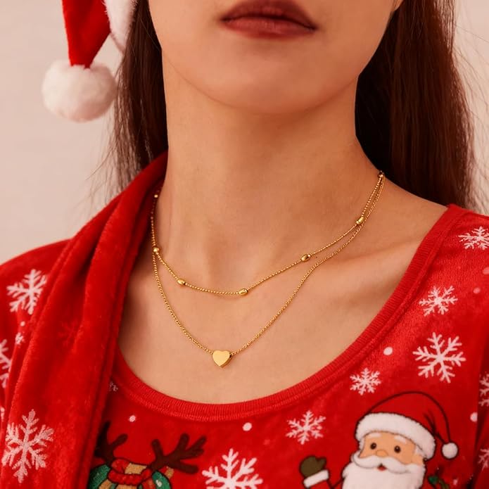 Tgirls Layered Heart Choker Necklace Tiny Puffy Heart Pendant Necklaces Ball Collar Jewelry for Women